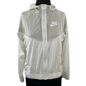 NIKE Sportswear Windrunner Jacket White /Gray 883495-133 Hood Rain Full Zip S